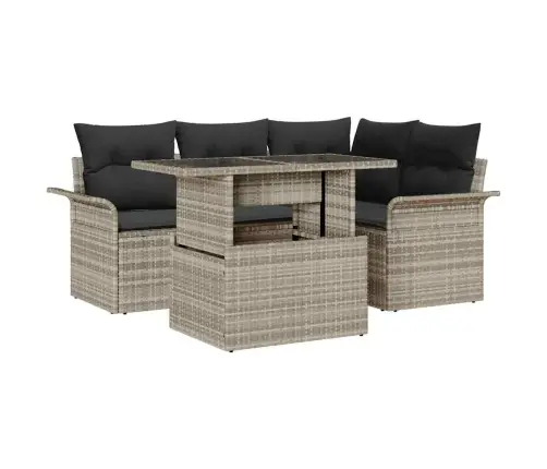 5 Gabalu Dārza Dīvānu Komplekts Ar Spilveniem Gaiši Pelēkā Polietilēna Rotangpalma Vidaxl