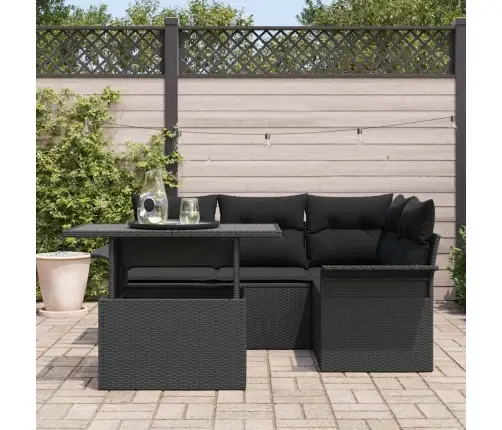 5 Gabalu Dārza Dīvānu Komplekts Ar Spilveniem Melns Poli Rotangpalma Vidaxl