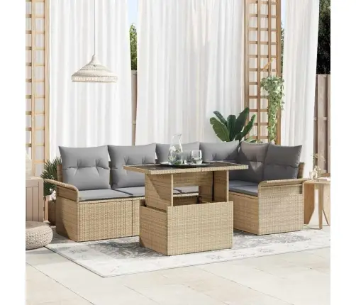 6 Daļu Dārza Dīvānu Komplekts Ar Spilveniem, Bēšā Poliratānā Vidaxl