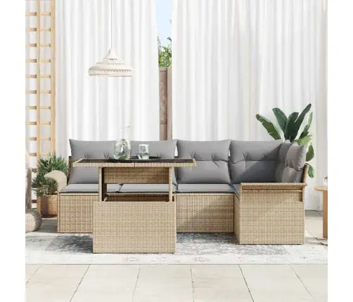 6 Daļu Dārza Dīvānu Komplekts Ar Spilveniem, Bēšā Poliratānā Vidaxl