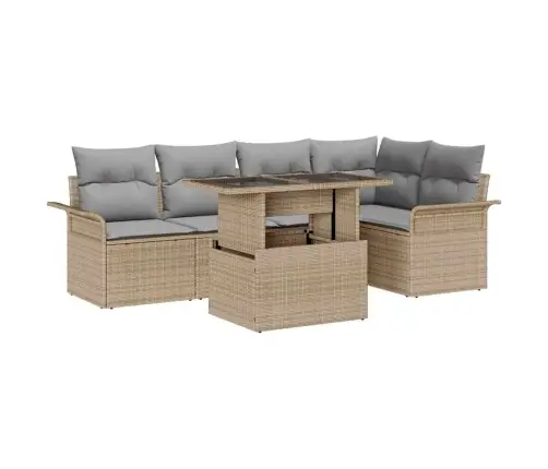 6 Daļu Dārza Dīvānu Komplekts Ar Spilveniem, Bēšā Poliratānā Vidaxl