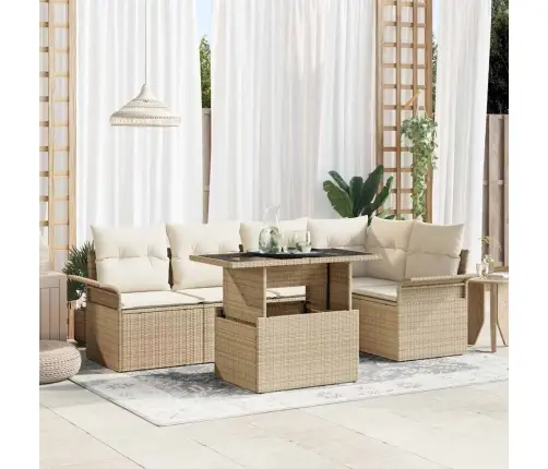 6 Daļu Dārza Dīvānu Komplekts Ar Spilveniem Bēšā Poliratanā Vidaxl