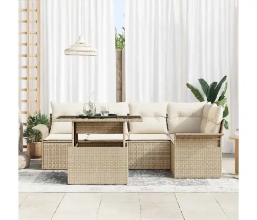 6 Daļu Dārza Dīvānu Komplekts Ar Spilveniem Bēšā Poliratanā Vidaxl