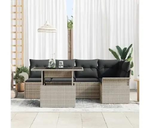 6 Daļu Dārza Dīvānu Komplekts Ar Spilveniem, Gaiši Pelēks, Poli Ratanis Vidaxl