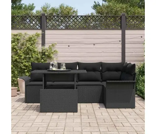 Sodo Sofų Rinkinys Su Pagalve 6 Pcs Juoda Poliratanas