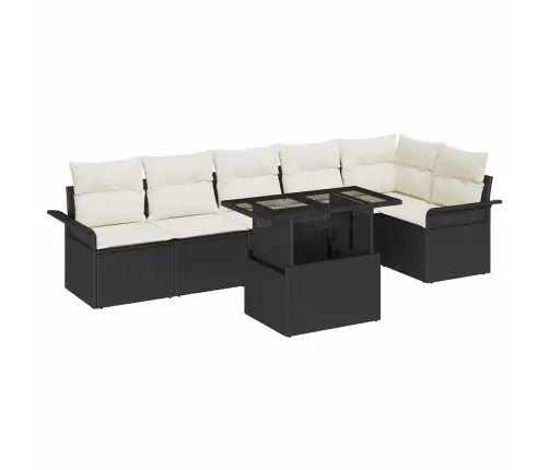 7 Daļu Dārza Dīvānu Komplekts Ar Spilveniem Melnā Poli Rotangpalmas Vidaxl