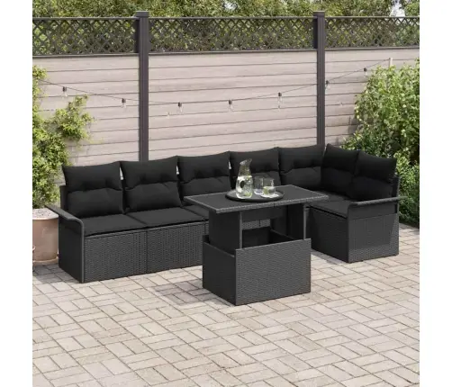 7 Daļu Dārza Dīvānu Komplekts Ar Spilveniem Melnā Poli Rotangpalmas Vidaxl