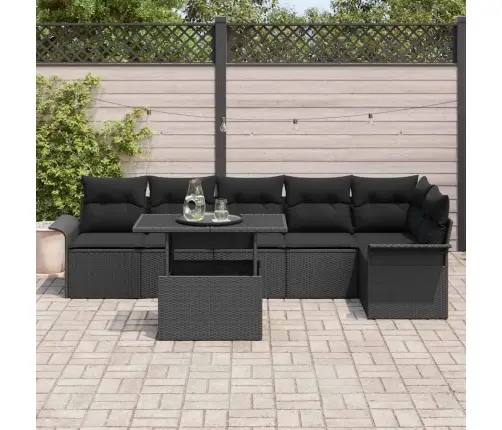 7 Daļu Dārza Dīvānu Komplekts Ar Spilveniem Melnā Poli Rotangpalmas Vidaxl