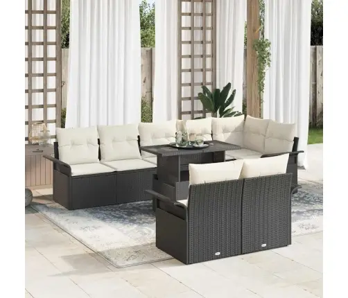 9 Gabalu Dārza Dīvānu Komplekts Ar Spilveniem Melnā Poli Rotangpalmas Vidaxl