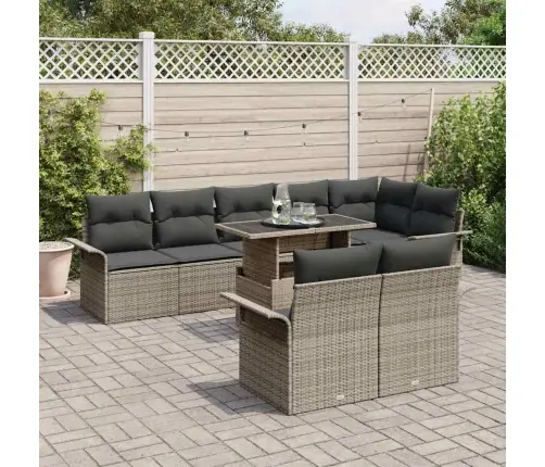 Sodo Sofų Rinkinys Su Pagalve 9 Pcs Pilka Poli Ratanas