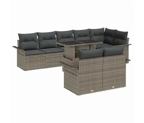 Sodo Sofų Rinkinys Su Pagalve 9 Pcs Pilka Poli Ratanas