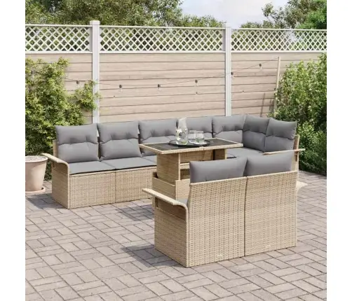 9 Gabalu Dārza Dīvānu Komplekts Ar Spilveniem Bēšs Poli Rotangpalma Vidaxl