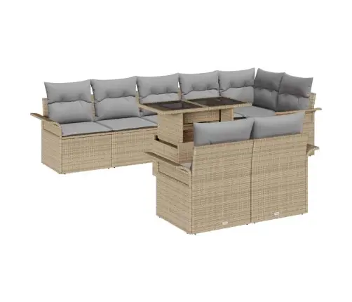 9 Gabalu Dārza Dīvānu Komplekts Ar Spilveniem Bēšs Poli Rotangpalma Vidaxl