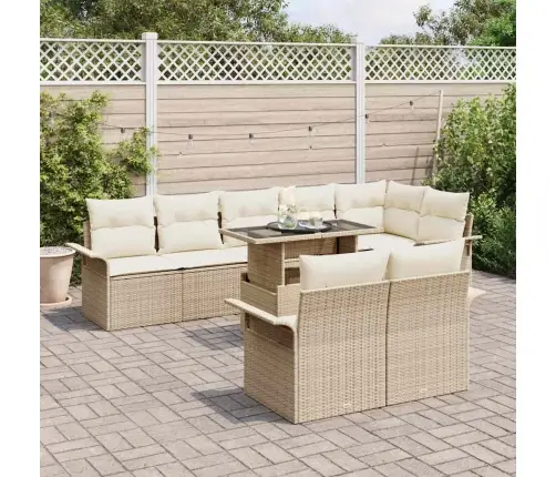 9 Gabalu Dārza Dīvānu Komplekts Ar Spilveniem Bēša Polirug Rotangpalmas Vidaxl