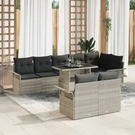 Dārza Dīvānu Komplekts 9 Pcs Gaiši Pelēka Poliūtu Rotangpalma Vidaxl