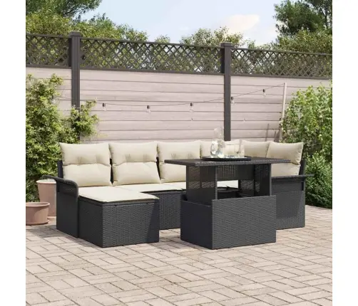 7 Gabalu Dārza Dīvānu Komplekts Ar Spilveniem, Melns, Polietilēna Rotangpalma Vidaxl