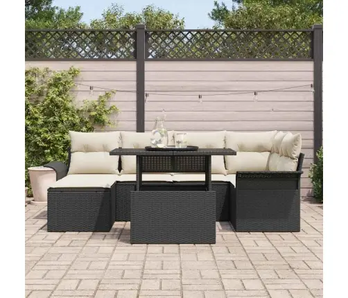 7 Gabalu Dārza Dīvānu Komplekts Ar Spilveniem, Melns, Polietilēna Rotangpalma Vidaxl