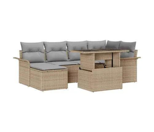 7 Gabalu Dārza Dīvānu Komplekts Ar Spilveniem Bēšs Poli Rotangpalma Vidaxl