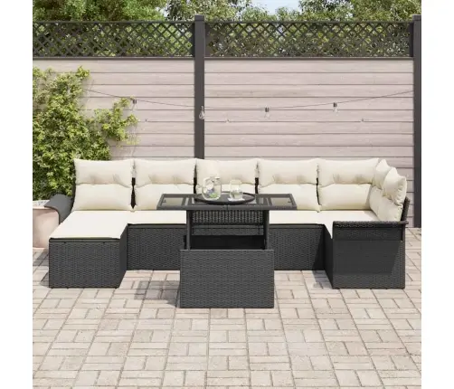 8 Gabalu Dārza Dīvānu Komplekts Ar Spilveniem Melna Poli Rotangpalma Vidaxl