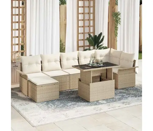 8 Daļu Dārza Dīvānu Komplekts Ar Spilveniem Bēšs Poli Rotangpalma Vidaxl