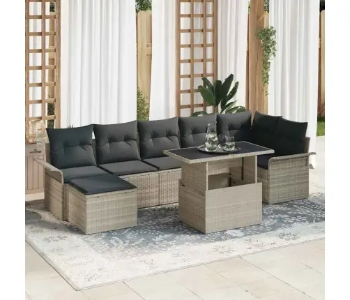 8 Klašu Dārza Dīvāna Komplekts Ar Spilveniem Gaiši Pelēkā Poli Rotangpalma Vidaxl