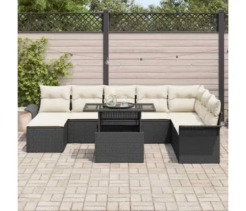 Sodo Sofų Rinkinys Su Pagalve 9 Pcs Juoda Poli Ratanas