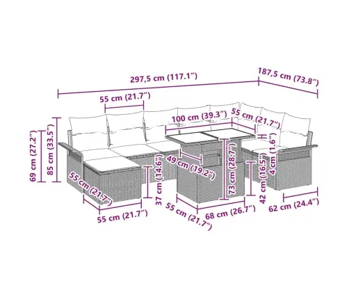 Sodo Sofų Rinkinys Su Pagalve 9 Pcs Juoda Poli Ratanas