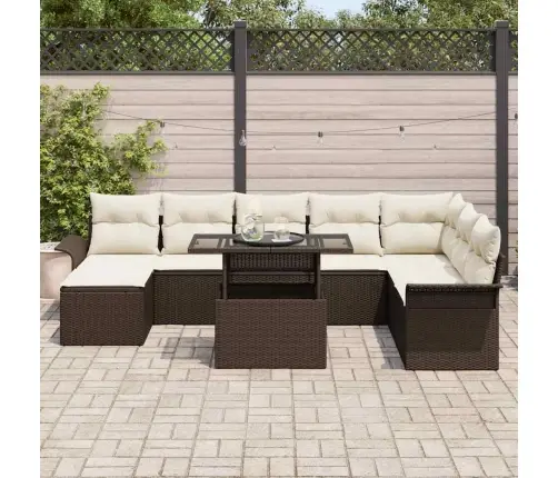 Sodo Sofų Rinkinys Su Pagalve 9 Pcs Ruda Poli Ratanas