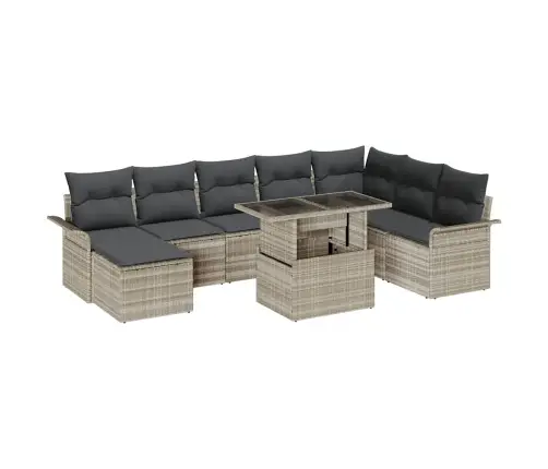 Sodo Sofų Rinkinys Su Pagalve 9 Pcs Šviesiai Pilka Poliratanas