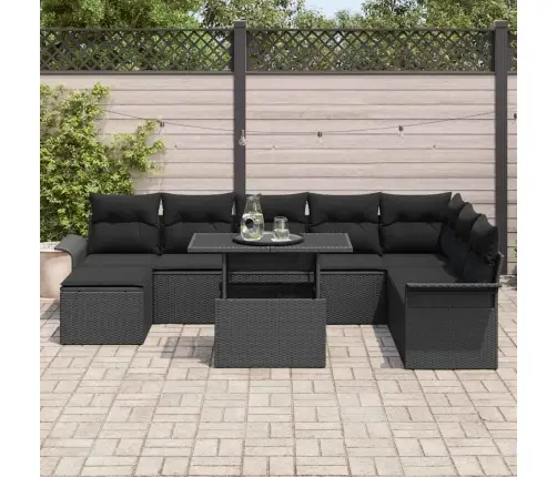 9 Daļu Dārza Dīvānu Komplekts Ar Spilveniem Melni Polirizēta Rattana Vidaxl