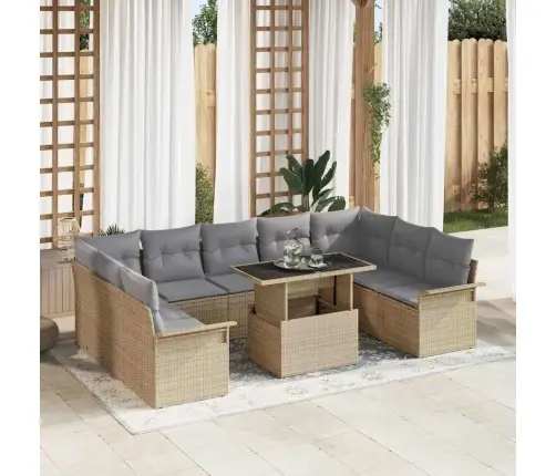 10 Daļu Dārza Dīvāna Komplekts Ar Spilveniem Bēšā Poli Rotangpalma Vidaxl