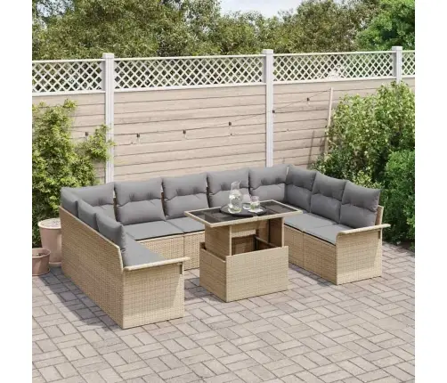 10 Daļu Dārza Dīvāna Komplekts Ar Spilveniem Bēšā Poli Rotangpalma Vidaxl