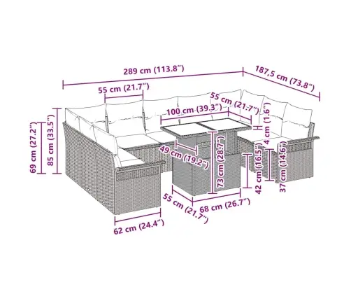 10 Daļu Dārza Dīvānu Komplekts Ar Spilveniem, Melnā Poli Rotangpalma Vidaxl