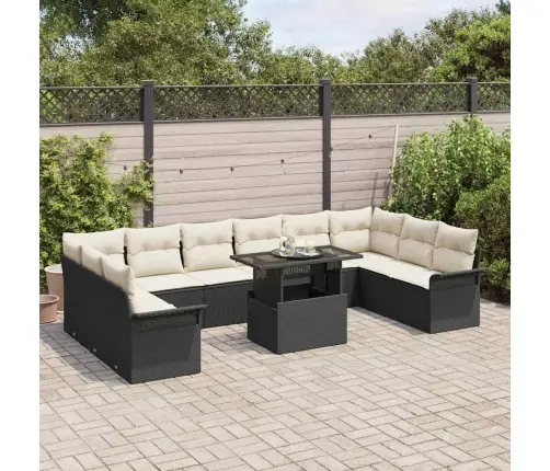 Sodo Sofų Rinkinys Su Pagalve 11 Pcs Juoda Poli Ratanas