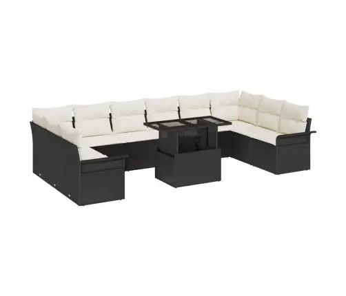Sodo Sofų Rinkinys Su Pagalve 11 Pcs Juoda Poli Ratanas