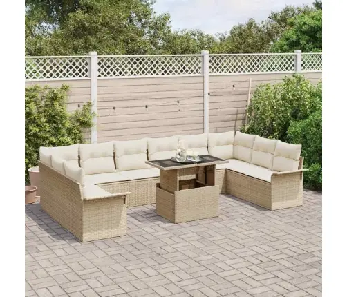 11 Daļu Dārza Dīvānu Komplekts Ar Bēšiem Spilveniem Vidaxl