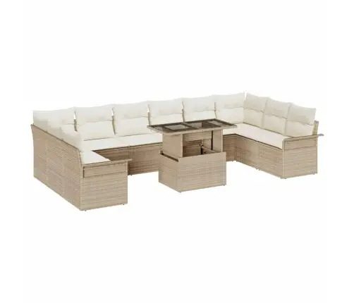 11 Daļu Dārza Dīvānu Komplekts Ar Bēšiem Spilveniem Vidaxl