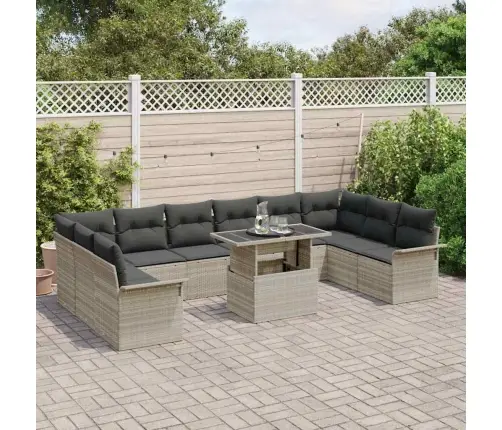 11 Daļu Dārza Dīvānu Komplekts Ar Spilveniem, Gaiši Pelēkā Poliratanā Vidaxl