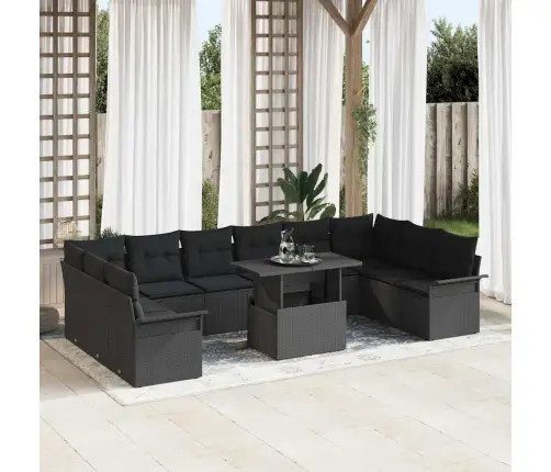 11 Daļu Dārza Dīvānu Komplekts Ar Spilveniem Melnā Poliratanā Vidaxl