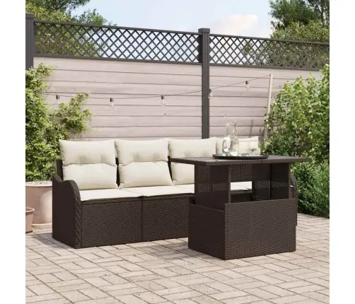 5 Gabalu Dārza Dīvānu Komplekts Ar Spilveniem Brūnais Polietilēna Rotangpalms Vidaxl