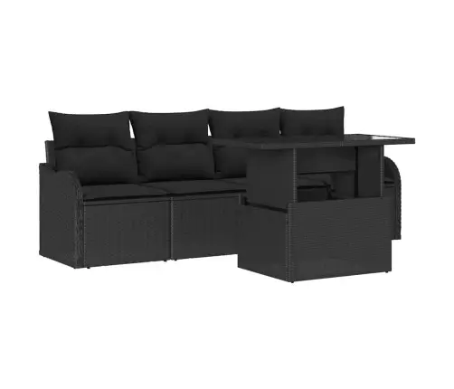 Sodo Sofų Rinkinys Su Pagalve 5 Pcs Juoda Poli Ratanas