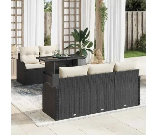 6 Daļu Dārza Dīvānu Komplekts Ar Spilveniem Melnā Poli Rotangpalma Vidaxl