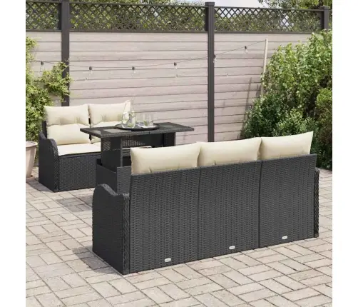 6 Daļu Dārza Dīvānu Komplekts Ar Spilveniem Melnā Poli Rotangpalma Vidaxl