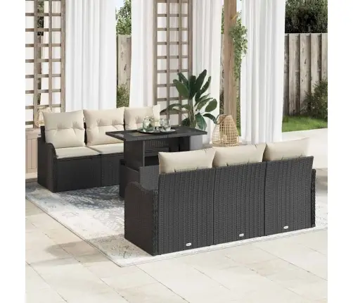 Vidaxl 7 Gabalu Dārza Dīvānu Komplekts Ar Spilveniem Melnā Poli Rotangpalma