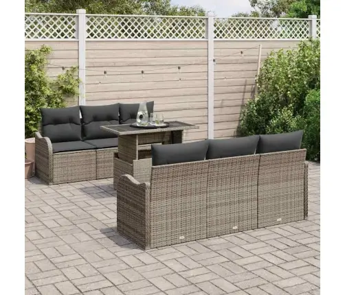 7 Gabalu Dārza Dīvānu Komplekts Ar Spilveniem Pelēkajā Poli Rotangpalma Vidaxl