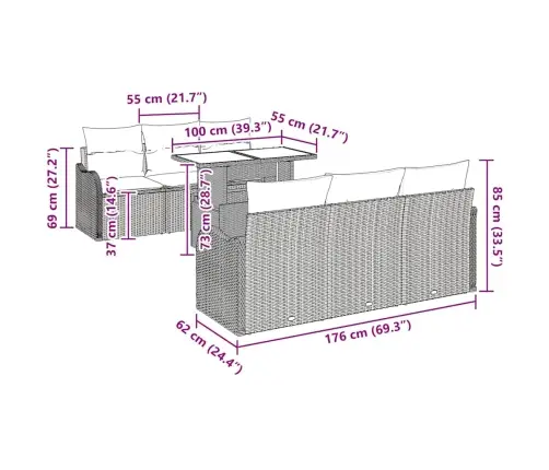Sodo Sofų Rinkinys Su Pagalve 7 Pcs Juoda Poli Ratanas
