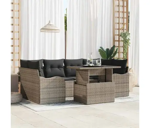 7 Gab Dārza Dīvānu Komplekts Ar Spilveniem Pelēkā Poli Rotangpalma Vidaxl