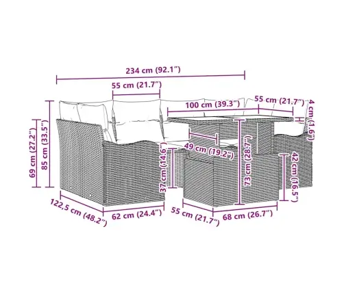 7 Gab Dārza Dīvānu Komplekts Ar Spilveniem Pelēkā Poli Rotangpalma Vidaxl