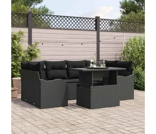 7 Daļu Dārza Dīvānu Komplekts Ar Spilveniem Melnā Poli Rotangpalma Vidaxl