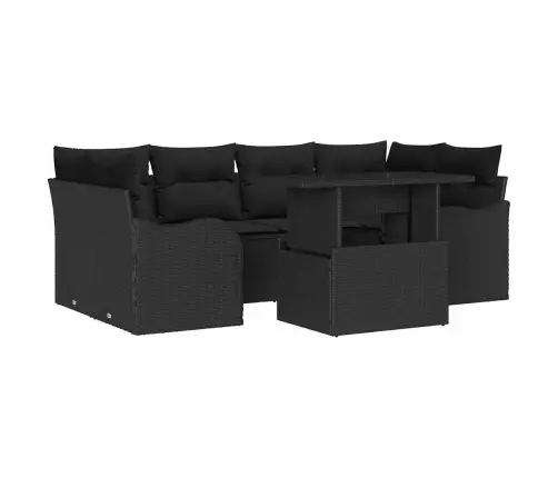 7 Daļu Dārza Dīvānu Komplekts Ar Spilveniem Melnā Poli Rotangpalma Vidaxl